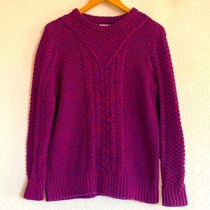 L.L. Bean Womens Signature Sweater SZ MEDIUM Purple Cable Knit Cotton Pullover